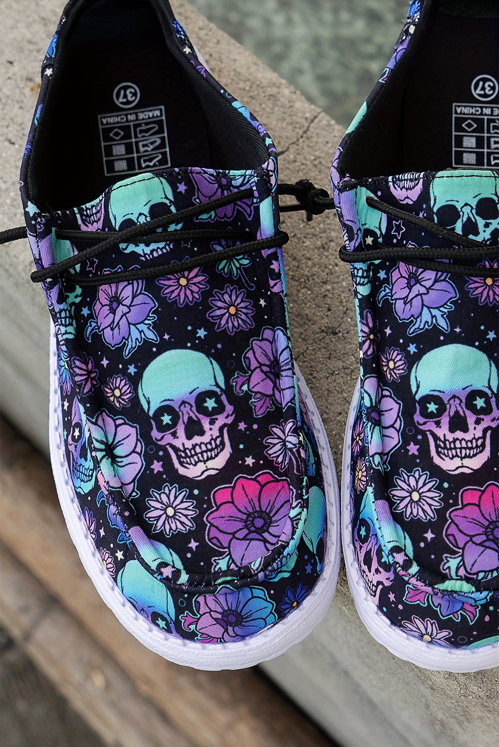 Black Halloween Skull Print Casual Shoes