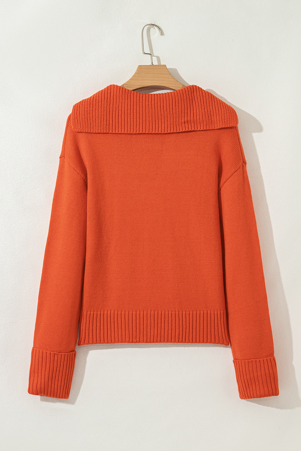 Chestnut Ribbed Edge Collared V Neck Loose Fit Sweater