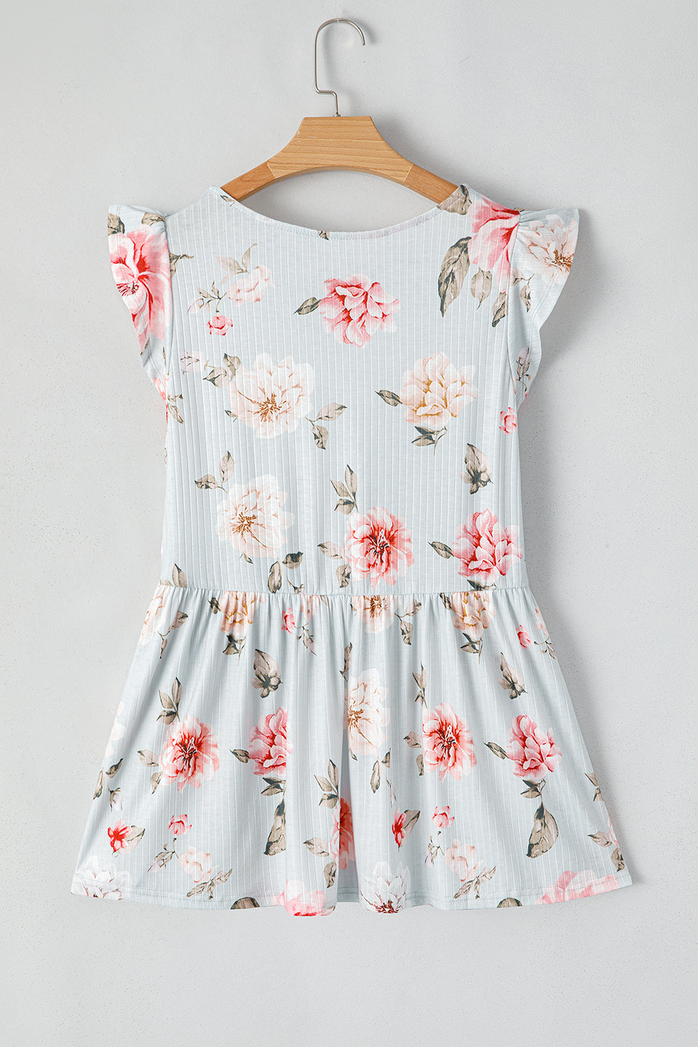 Sky Blue Floral Flutter Shoulder Flowy Plus Size Top