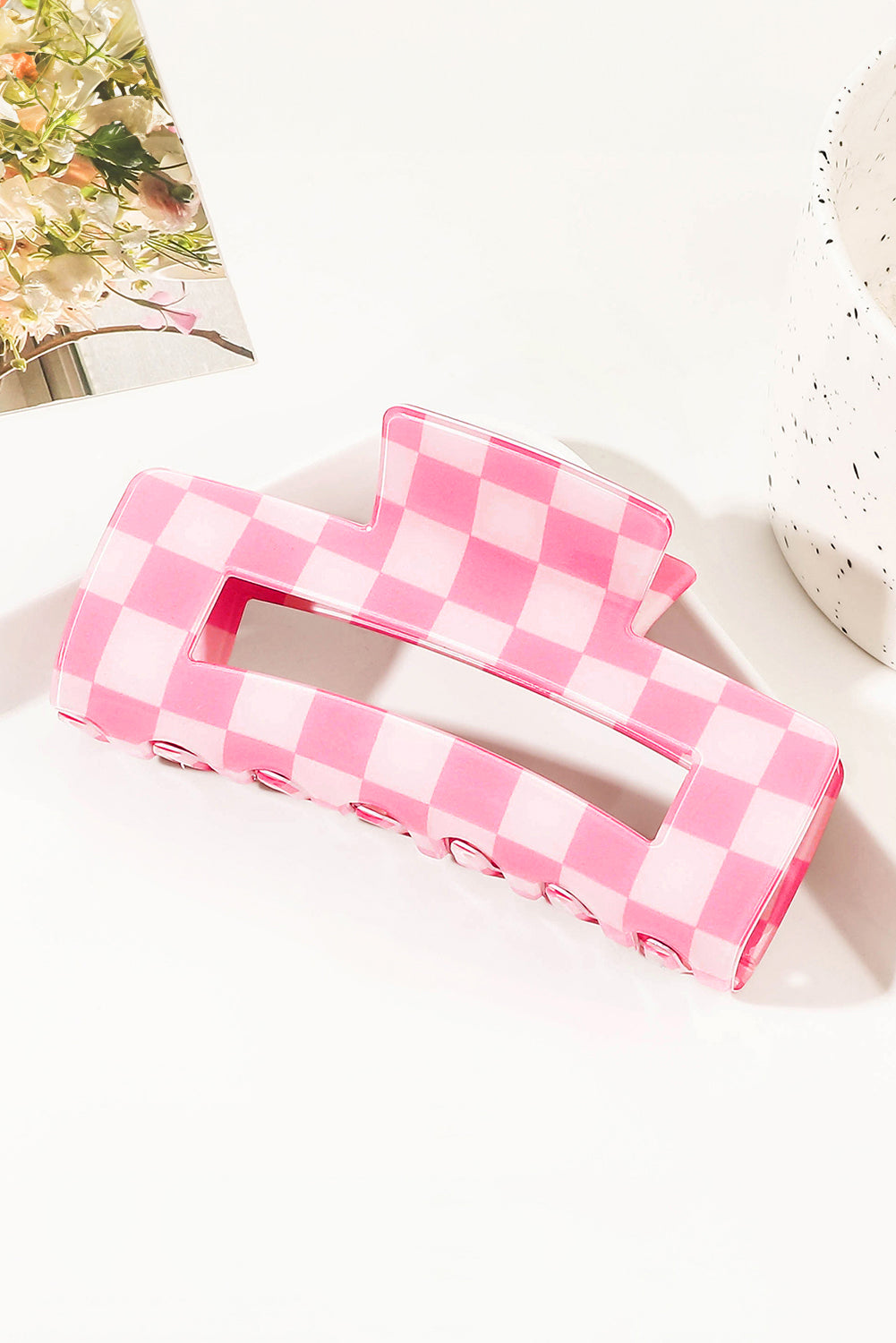 Black Checkered Print Hollow Out Hair Claw