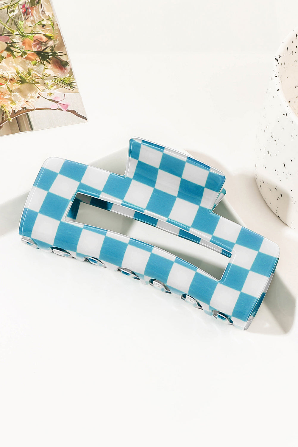 Black Checkered Print Hollow Out Hair Claw