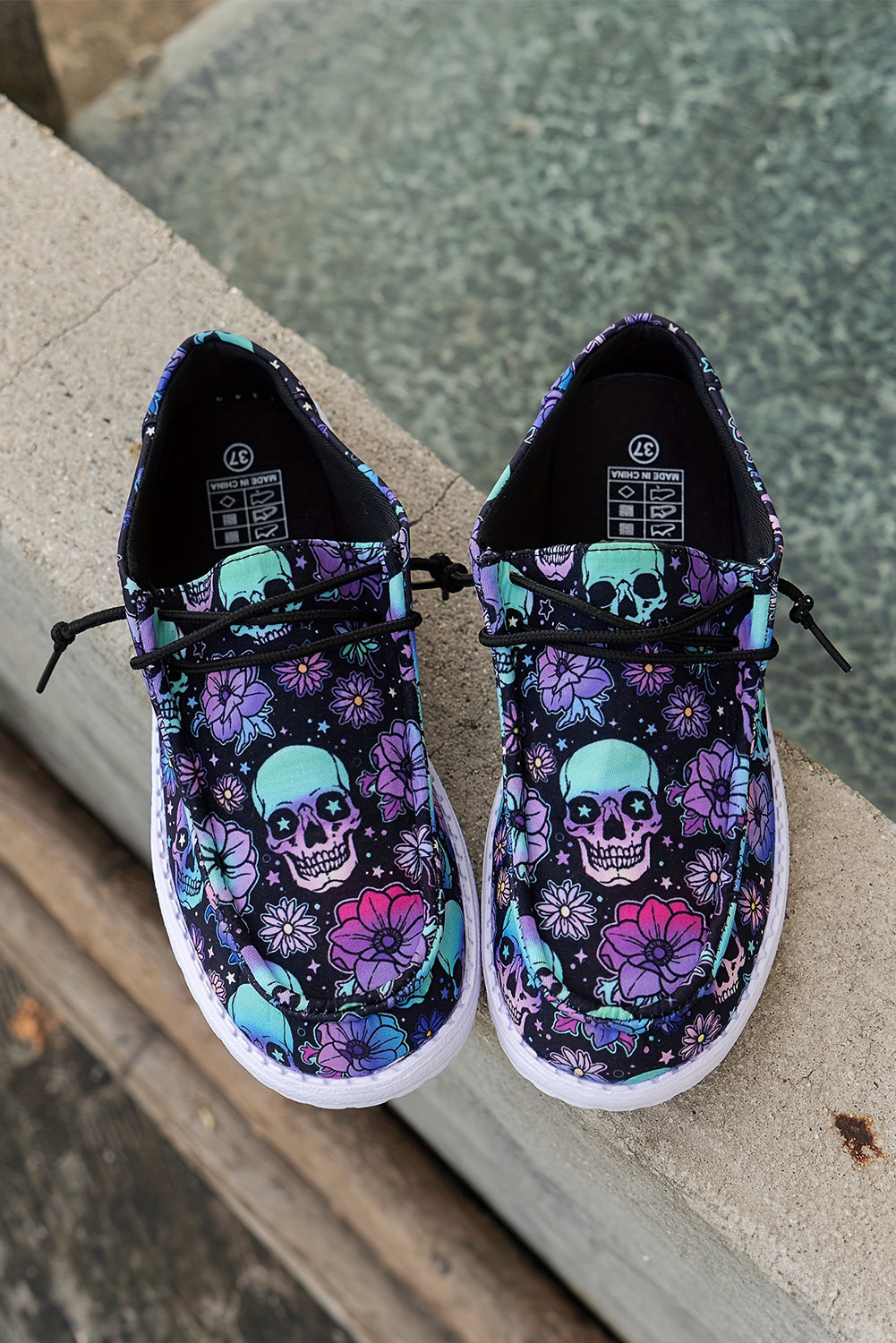 Black Halloween Skull Print Casual Shoes