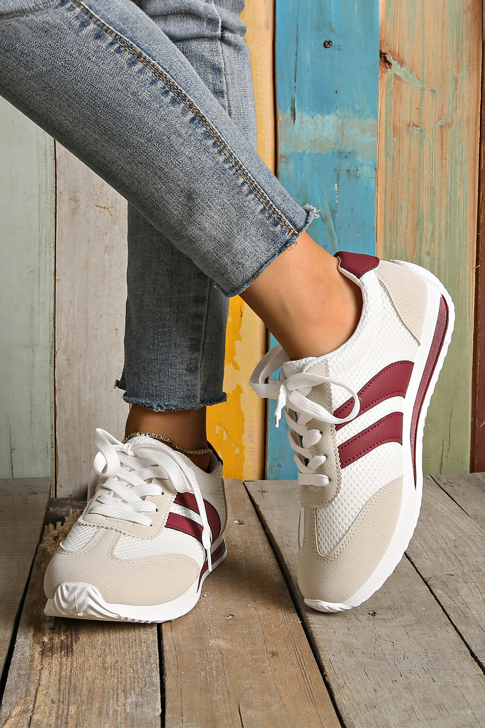 Yellow Patchwork Breathable Lace Up Sneakers