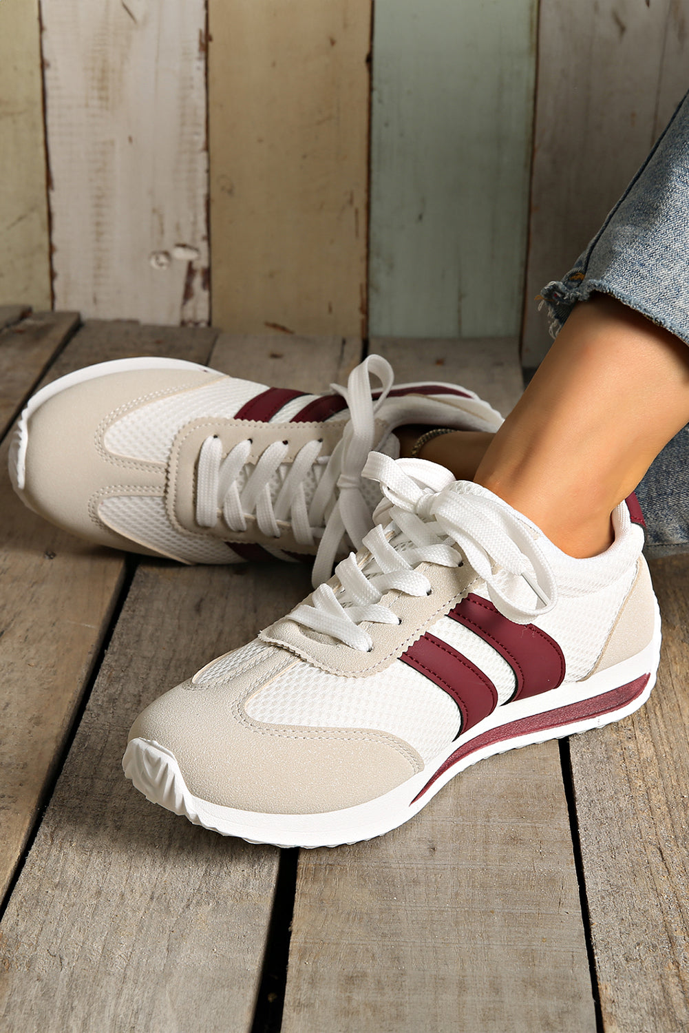 Yellow Patchwork Breathable Lace Up Sneakers