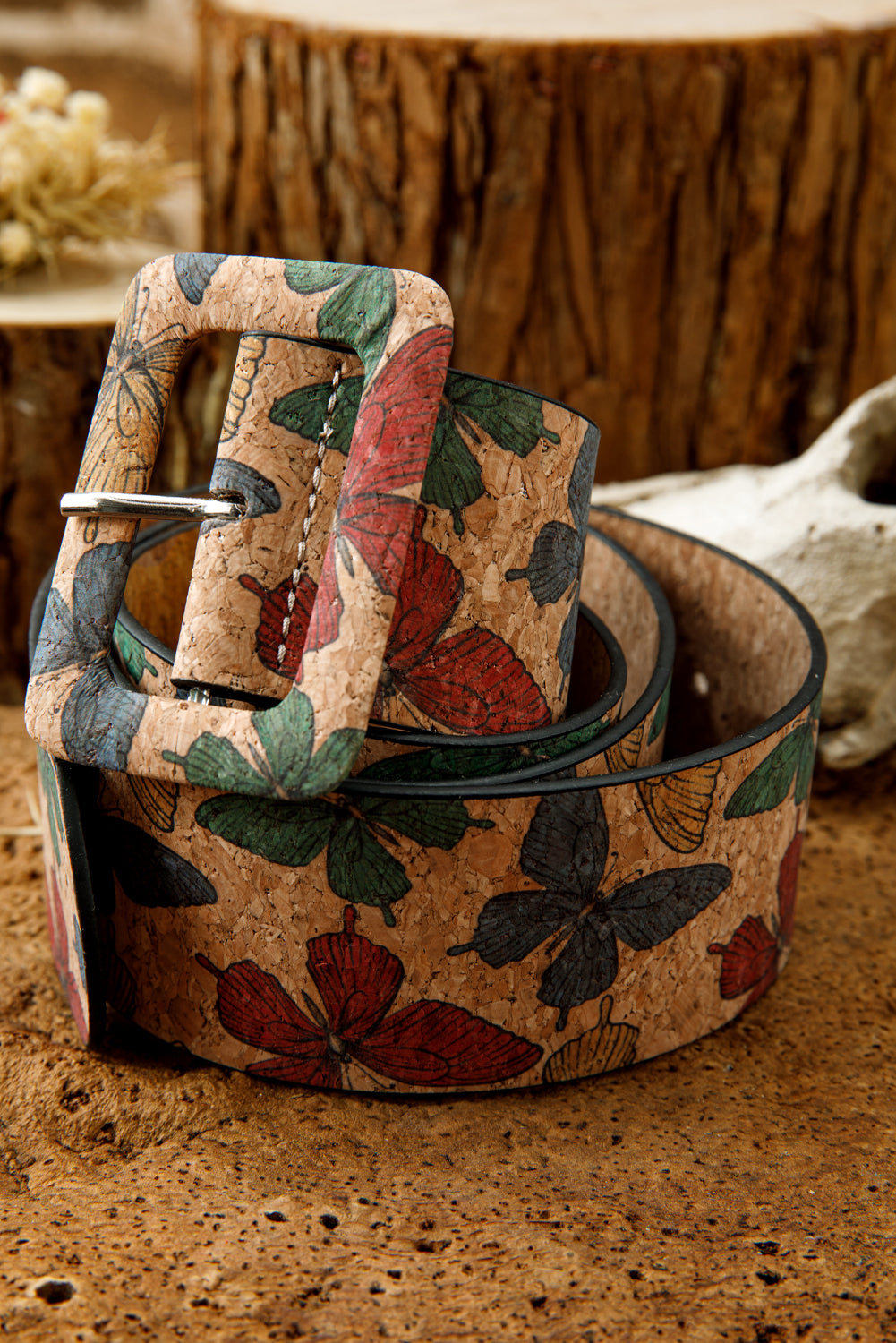 Chestnut Retro Butterfly Print Buckle Belt