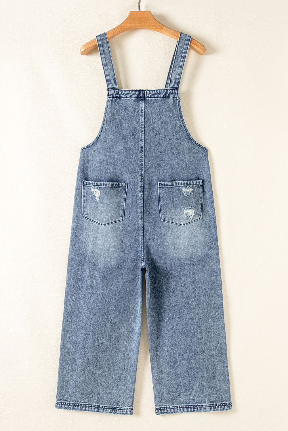 Black Distressed Bib Pocket Wide Leg Denim Overall