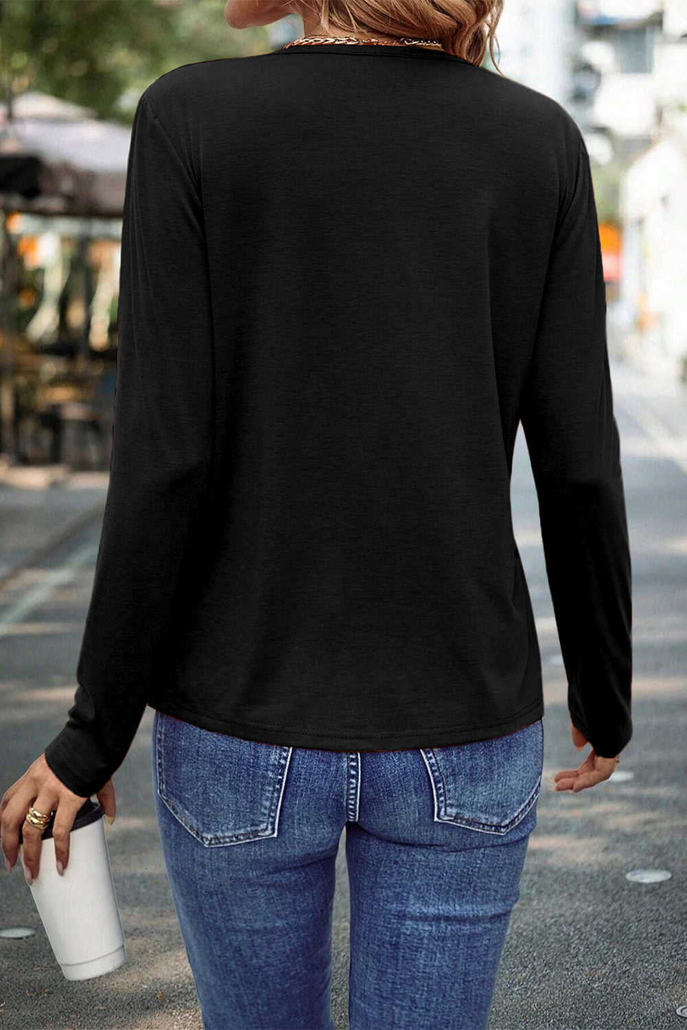 Red Clay Asymmetric Seam Detail Solid Color Long Sleeve Top