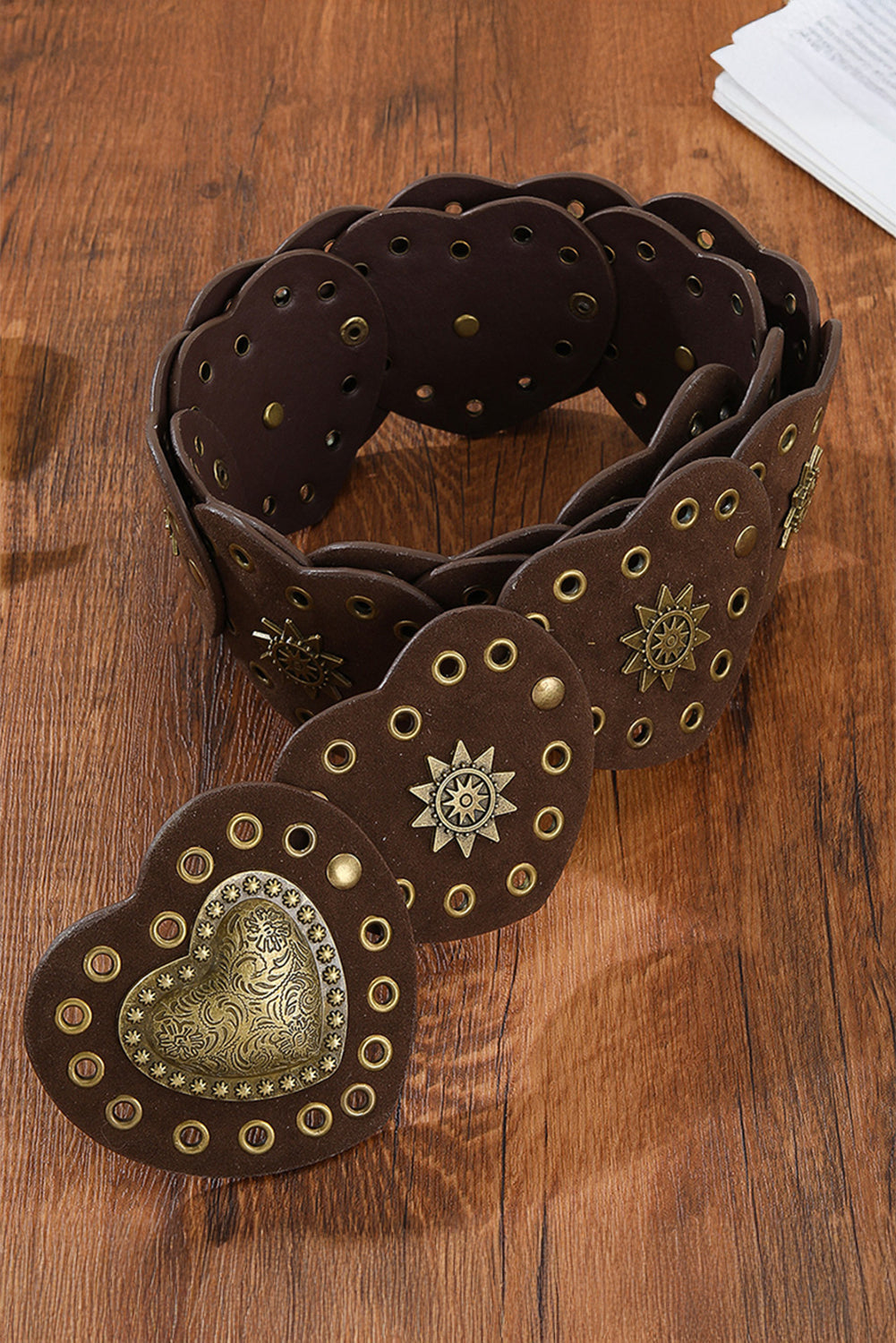 Coffee Vintage Heart Rivet Belt