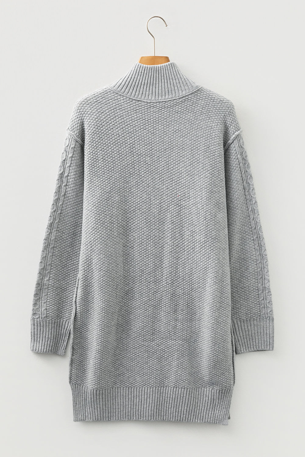 High-rise Quarter Zip Ribbed Trim Cable Knit Loose Sweater Dress