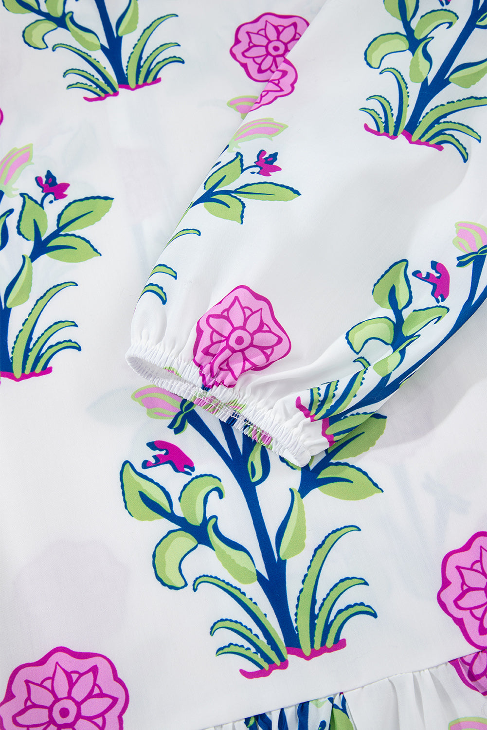 Sky Blue Floral Print Pop of Color V Neck Mini Dress