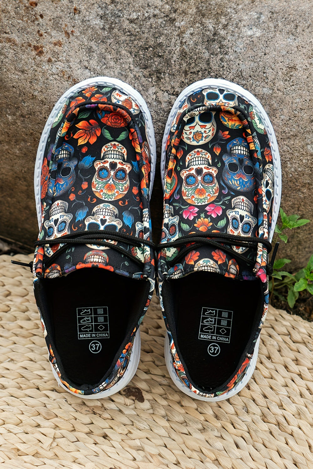Black Halloween Skull Print Casual Shoes