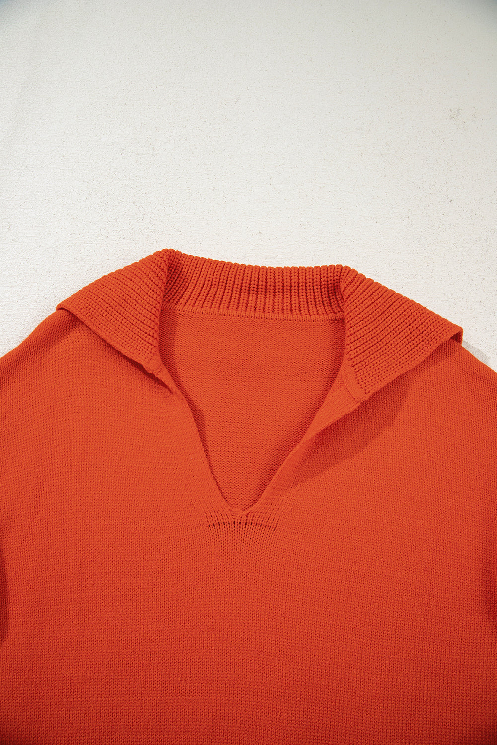 Chestnut Ribbed Edge Collared V Neck Loose Fit Sweater