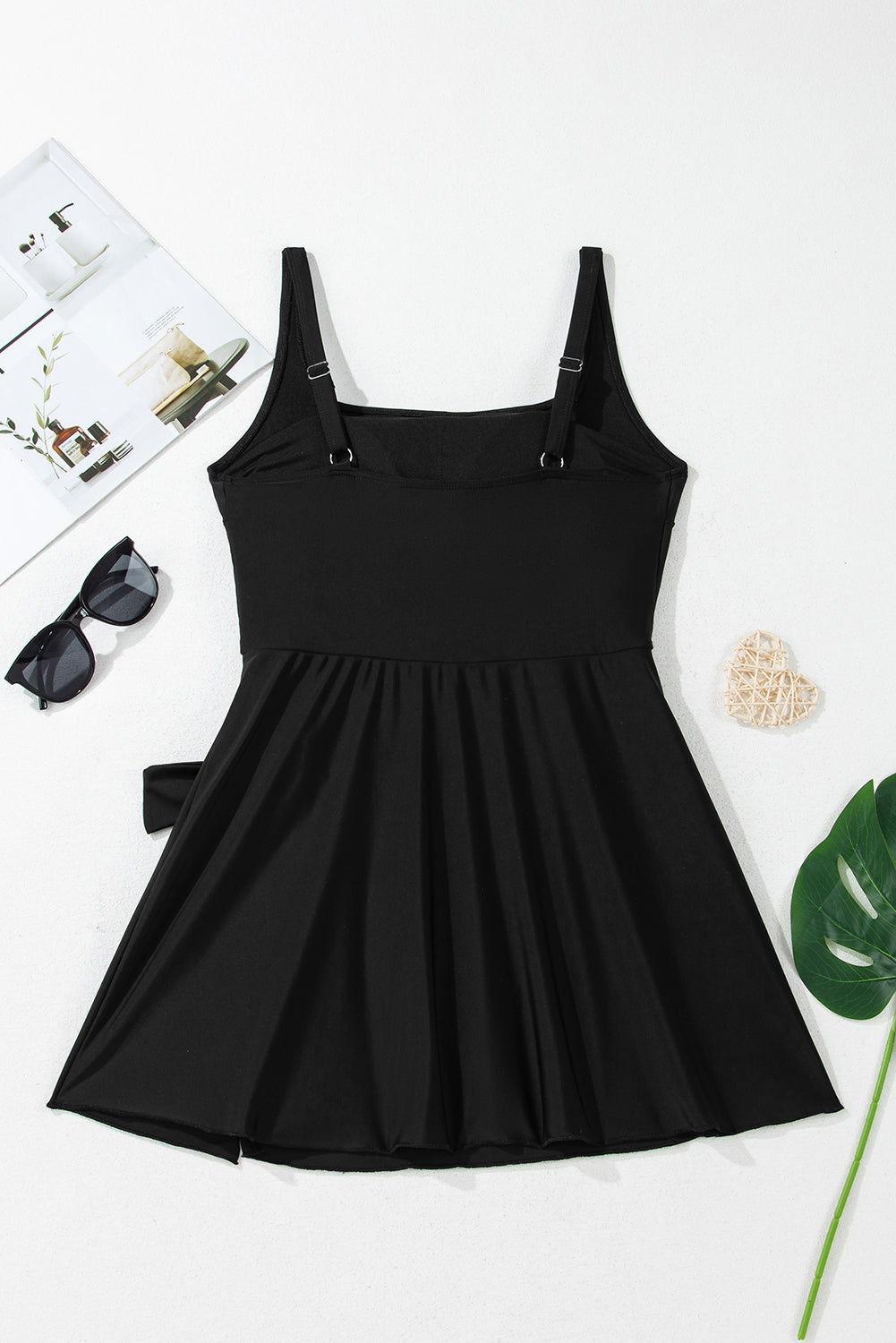 Mist Green Side Tied Adjustable Straps A Line One Piece Swim Dress