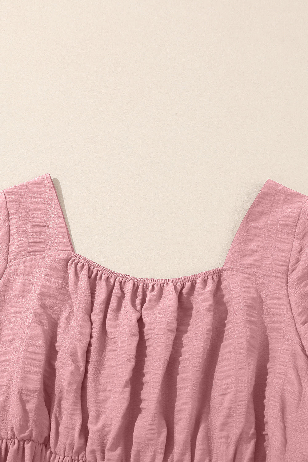 Pink Lace-up Ruched Front Long Sleeve Ruffle Hem Plus Size Midi Dress