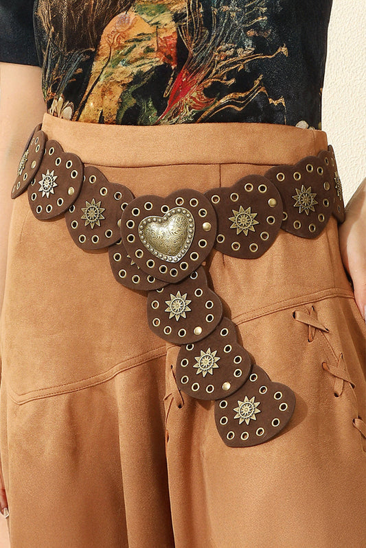 Coffee Vintage Heart Rivet Belt