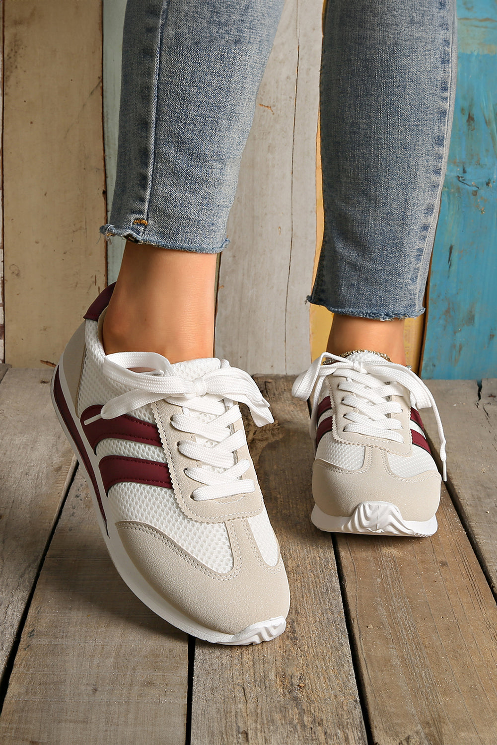 Yellow Patchwork Breathable Lace Up Sneakers