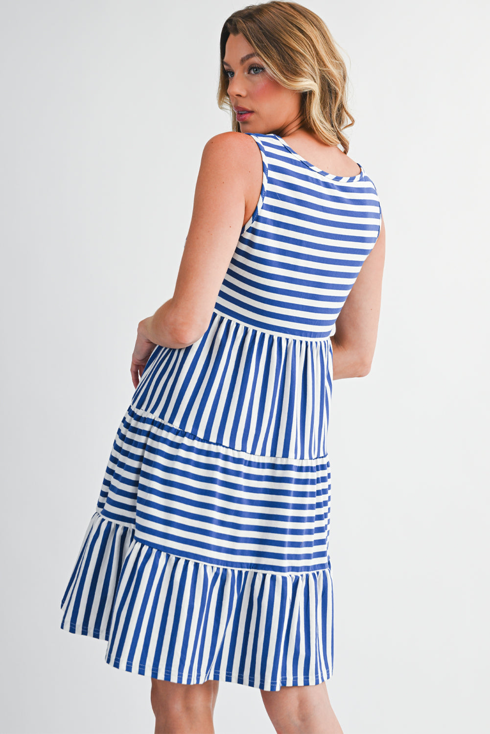 Rose Stripe U Neck Sleeveless Loose Fit Mini Dress