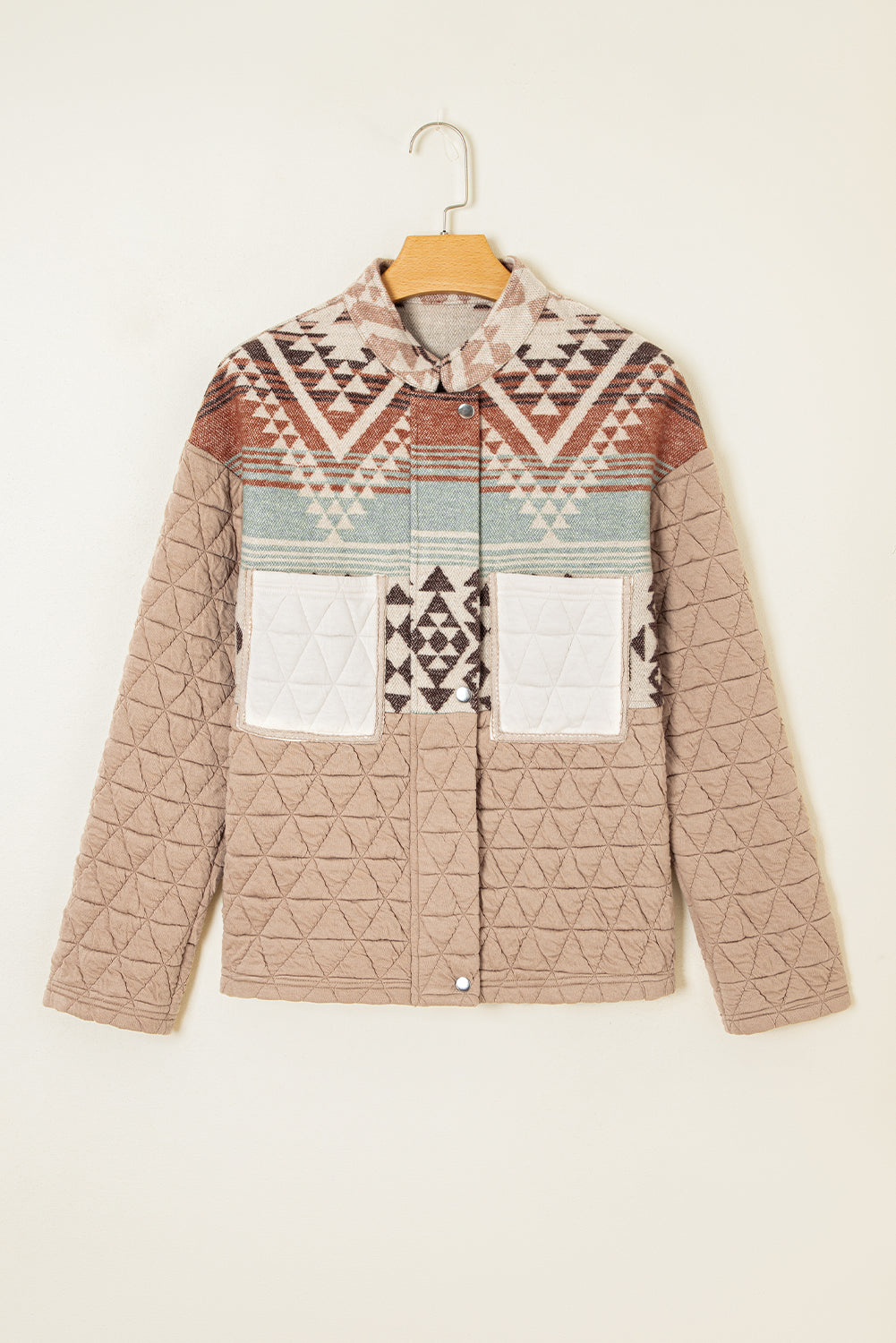 Light French Beige Geometric Quilted Patchwork Vintage Jacket