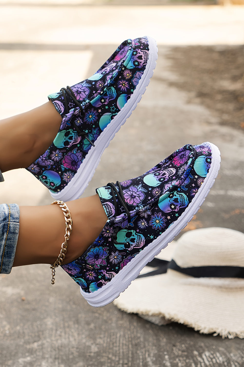Black Halloween Skull Print Casual Shoes