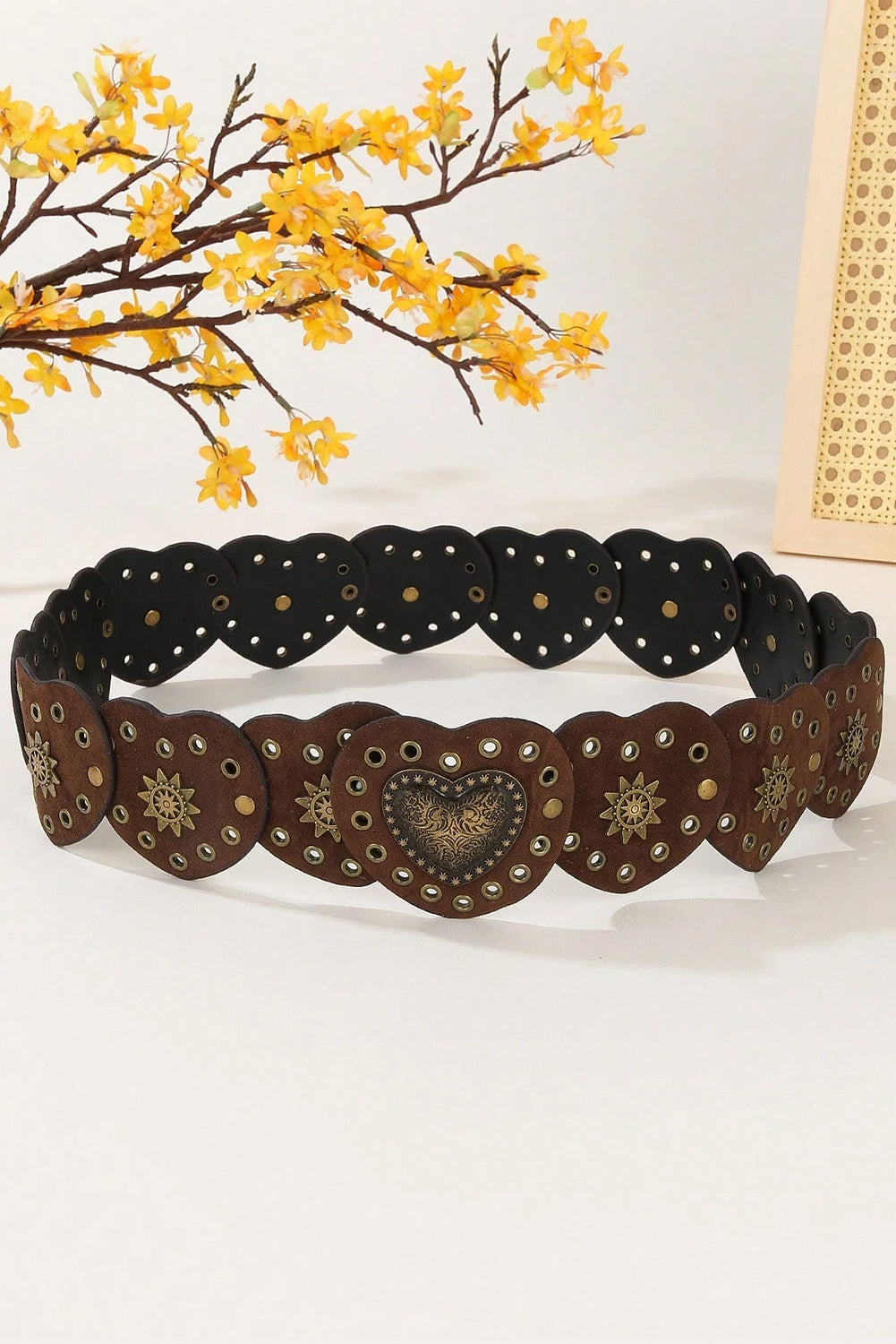 Coffee Vintage Heart Rivet Belt