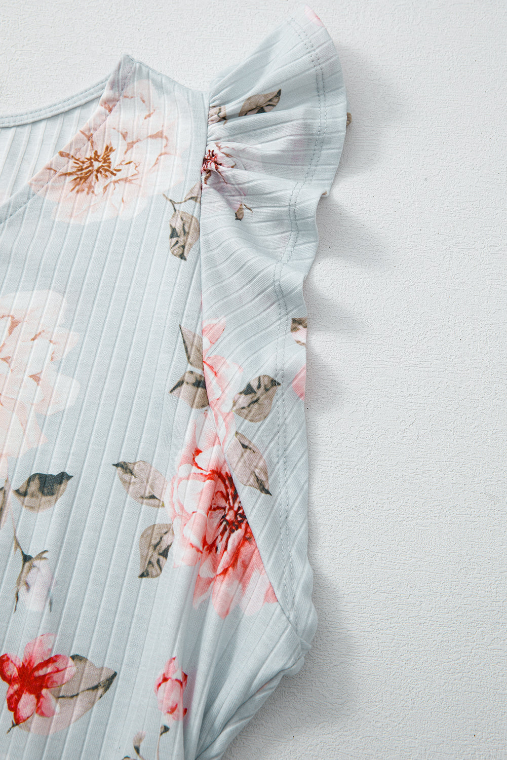 Sky Blue Floral Flutter Shoulder Flowy Plus Size Top