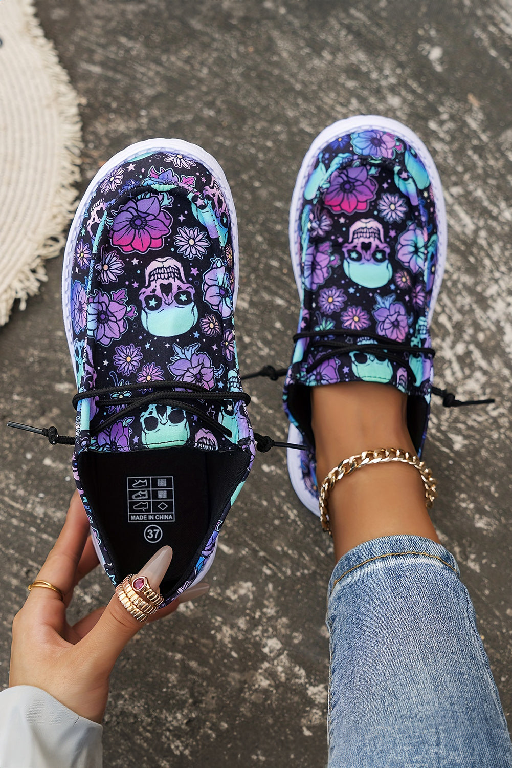 Black Halloween Skull Print Casual Shoes