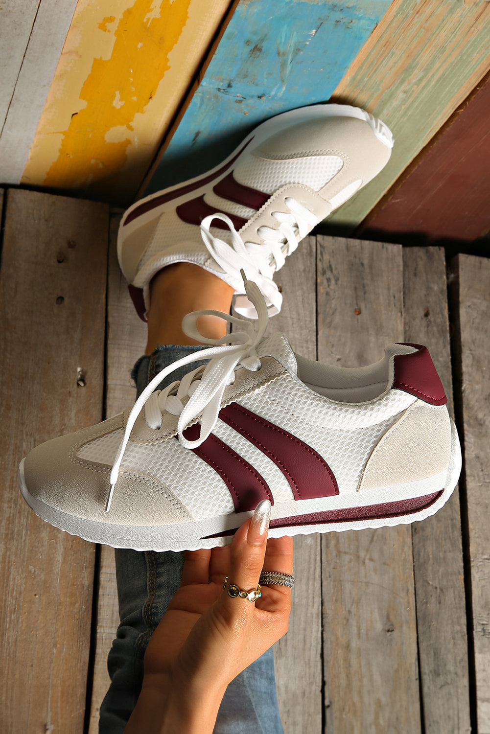 Yellow Patchwork Breathable Lace Up Sneakers