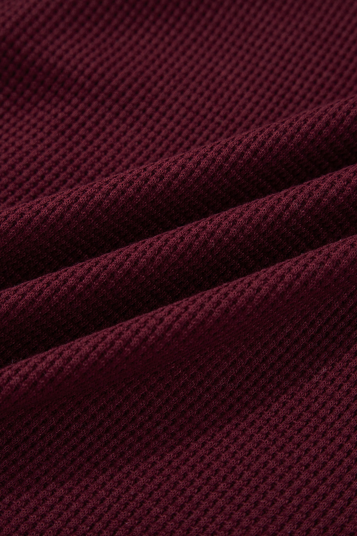 Burgundy Waffle Splicing Zip Up Front Button Hooded Jacket