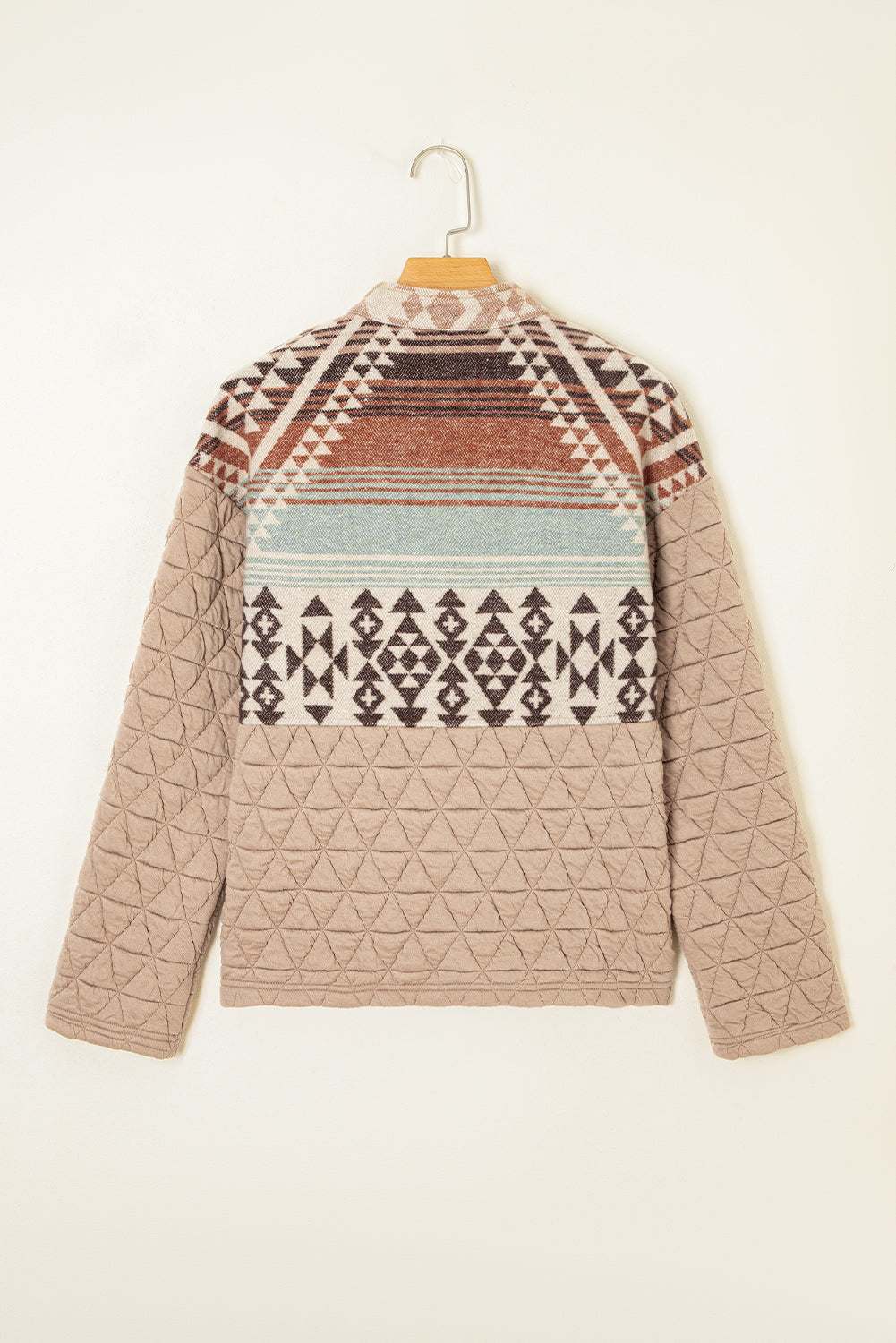 Light French Beige Geometric Quilted Patchwork Vintage Jacket