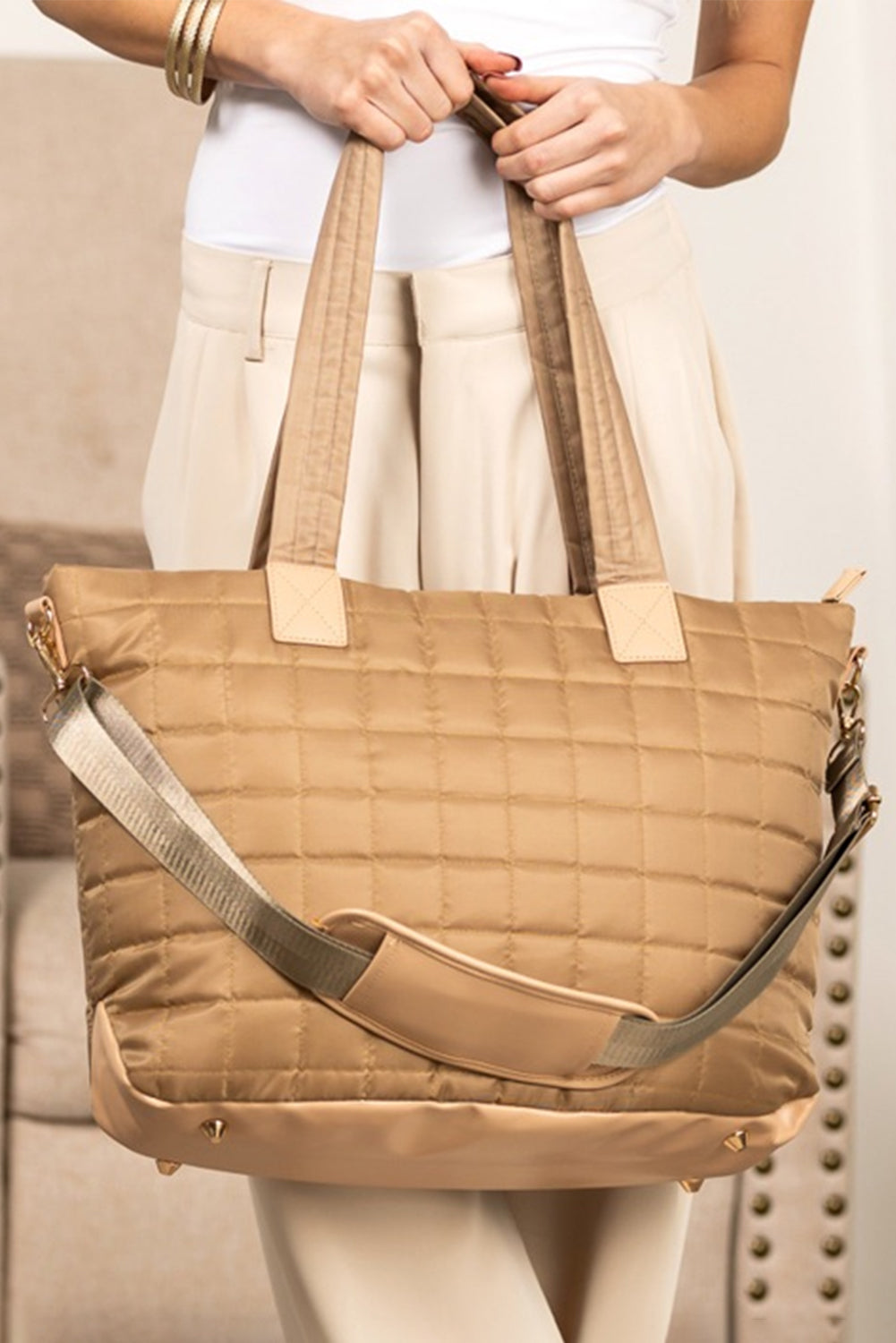 Black Quilted Patchwork Large Tote Bag and Clutch 2pcs Set